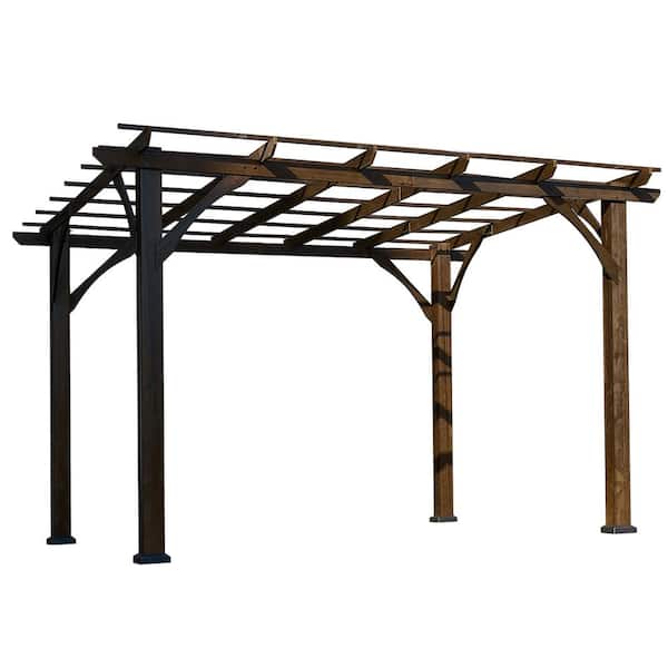 Unbranded 12 ft. x 10 ft. Brown Outdoor Wood Canopy, Cedar Wood Pergola, Concrete Anchors, Spacious for Outdoor Patio, Deck