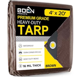 Ultra Heavy-Duty Brown Tarps 4 ft. x 20 ft. Waterproof and UV Resistant, 16 Mil Thick