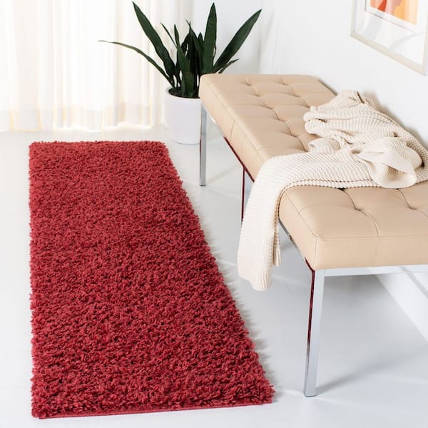 August Shag Red 2 ft. x 7 ft. Solid Runner Rug