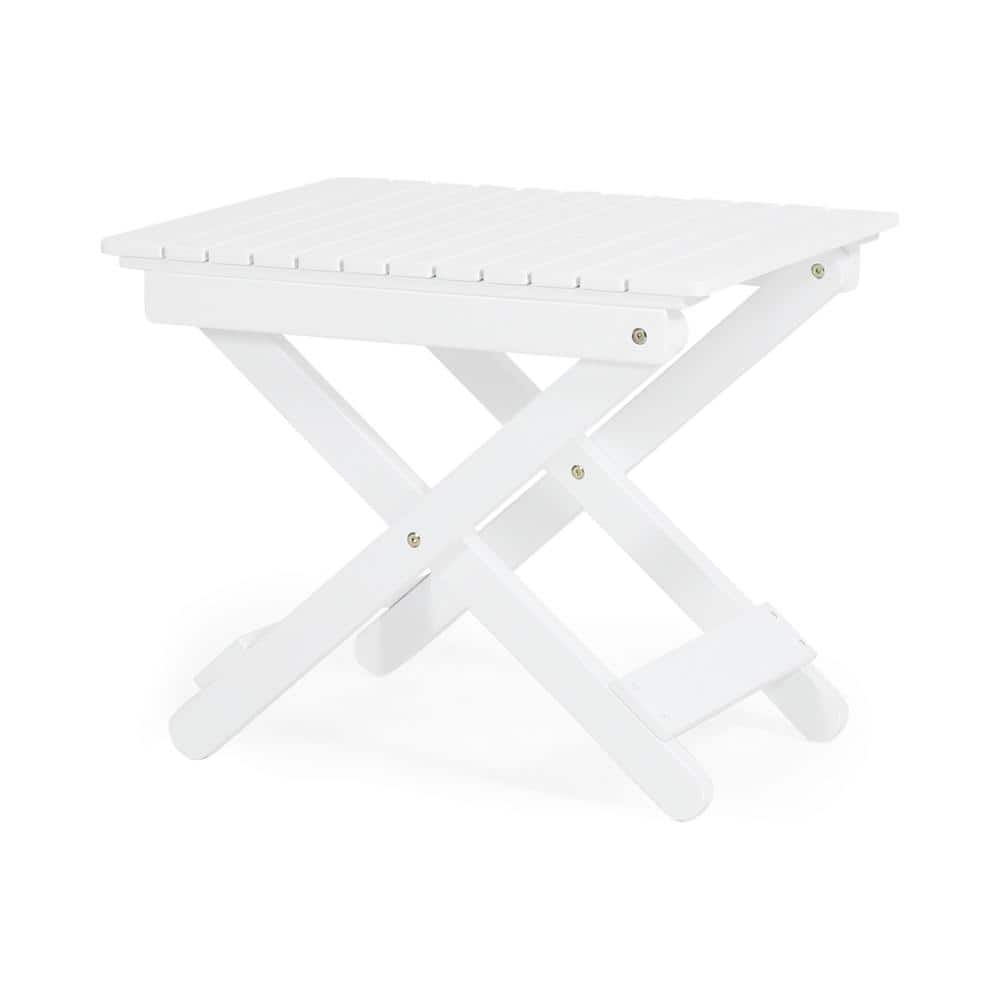 White Folding Wood Outdoor Patio Side Table