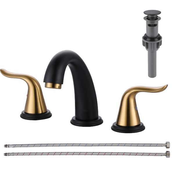 AVITAS Double Handles Black and Gold 8 in. Widespread Bathroom Faucet, with Pop Up Drain