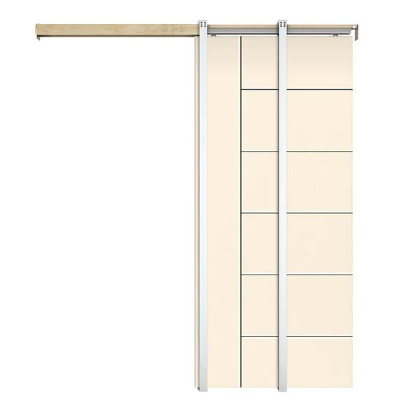 CALHOME 30 in. x 80 in. Beige Painted Composite MDF Paneled Interior Sliding Door with Pocket Door Frame and Hardware Kit