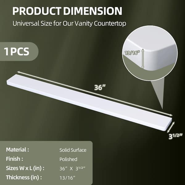 36 in. W x 3.5 in. H White Solid Surface Vanity Backsplash Bathroom Vanity Back Splash