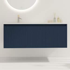 47.6 in. W x 18.2 in. D x 18.2 in. H Floating Bath Vanity in Navy Blue with 1-White Drop-Shaped Sink Resin Top