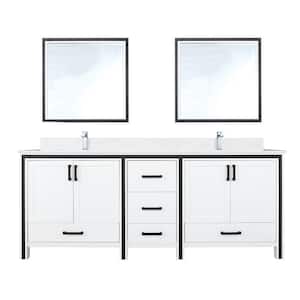 Ziva 80 in W x 22 in D White Double Bath Vanity, White Quartz Top, Faucet Set and 30 in Mirrors