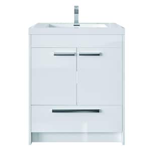 Lugano 24 in. W x 19 in. D x 36 in. H Single Bath Vanity in White Oak with White Acrylic Top with White Integrated Sink
