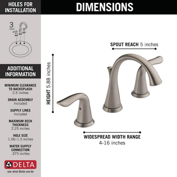 Delta Lahara 8 In Widespread 2 Handle Bathroom Faucet With Metal Drain Assembly Stainless 3538 Ssmpu Dst - Delta Two Handle Bathroom Faucet Installation