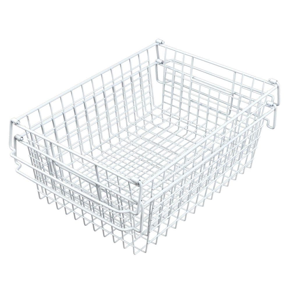 Basicwise QI003238.3 Rectangular Plastic Shelf Organizer Basket with Handles, White - Set of 3