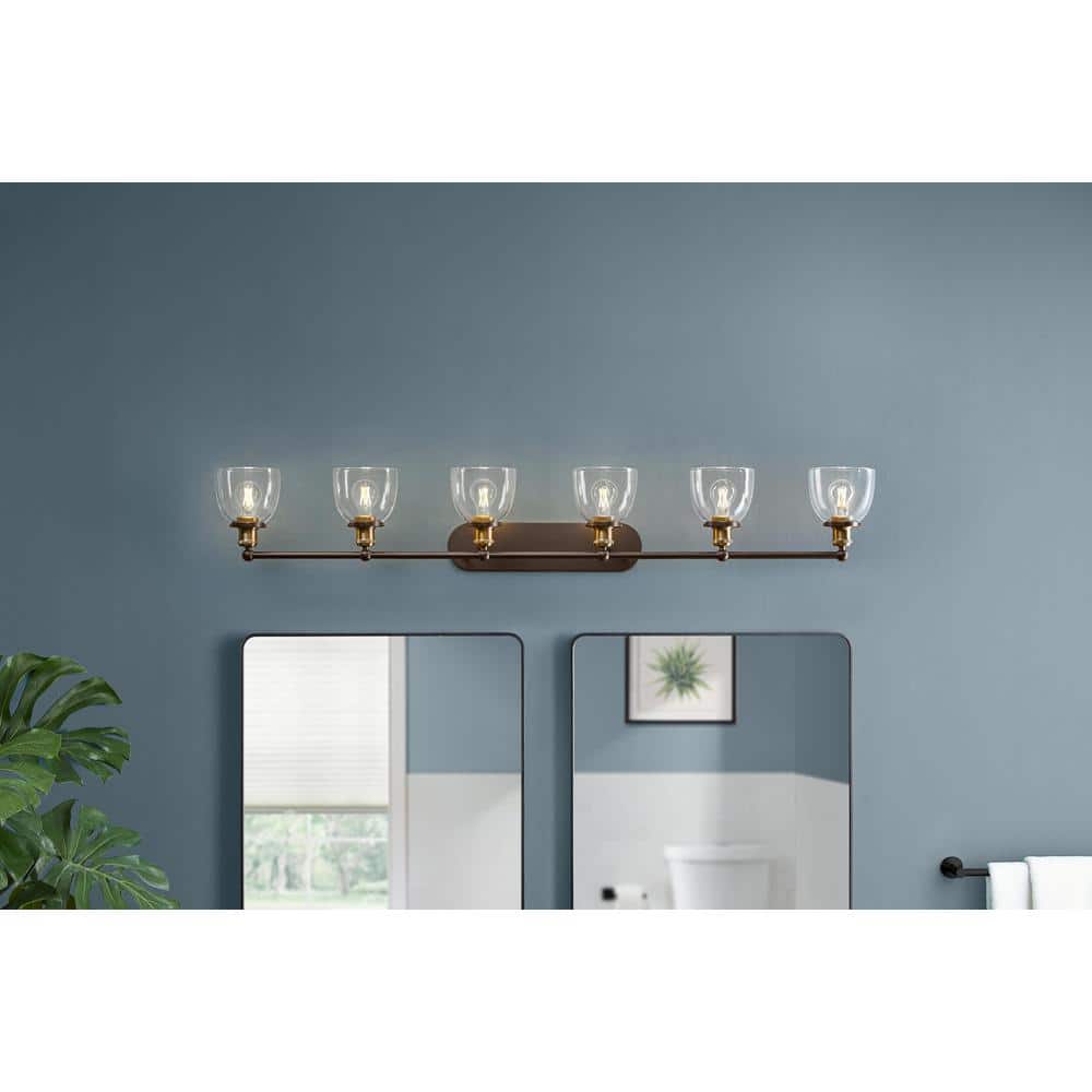 Evelyn 58.5 in. 6-Light Vintage Bronze Modern Vanity Light with Clear Glass Shades price history on PriceWatchPro