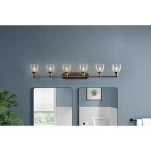 Evelyn 58.5 in. 6-Light Artisan Bronze Industrial Vanity with Clear Glass Shades