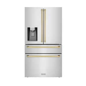 Autograph Edition 36 in. 4-Door French Door Refrigerator with Ice & Water Dispenser in Stainless Steel & Polished Gold