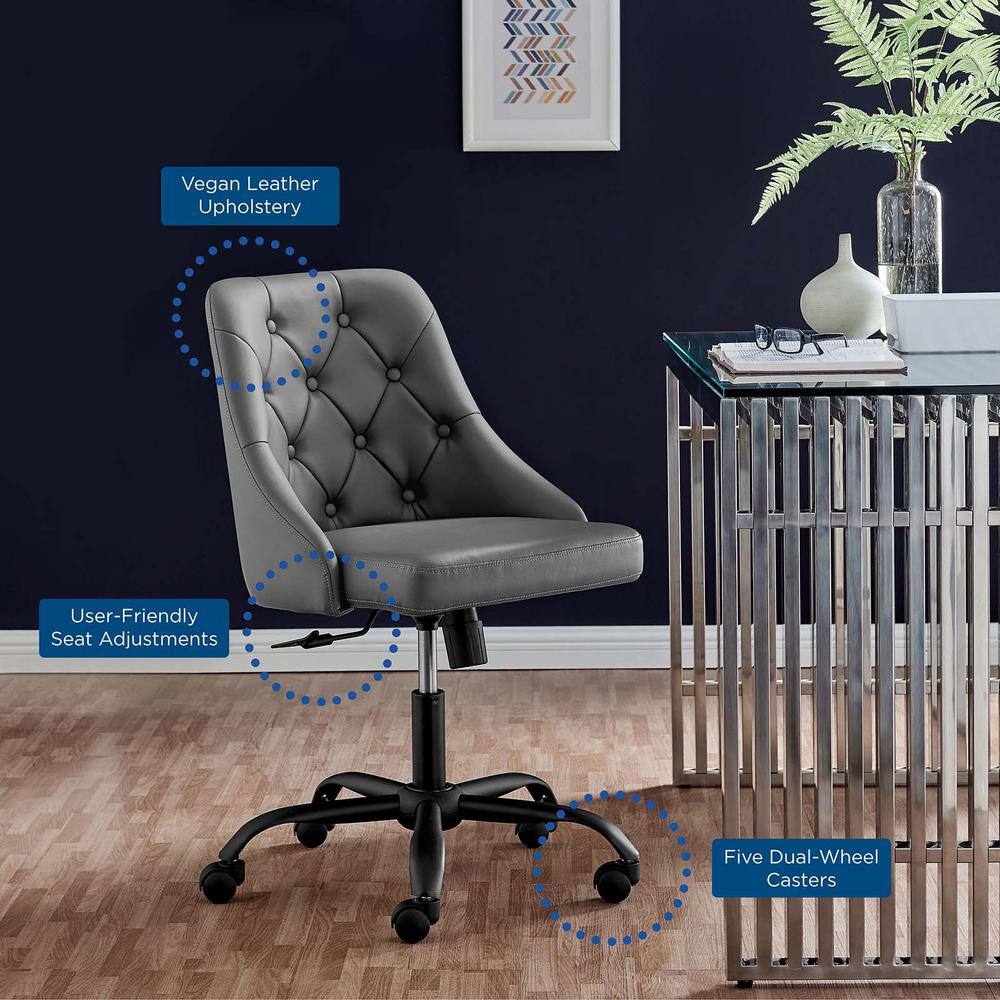 Gray Tufted Vegan Leather Swivel Office Chair