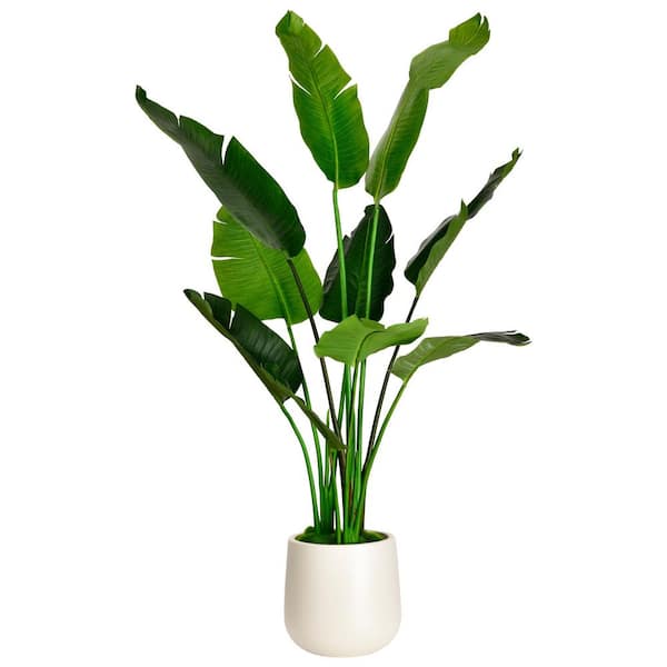 5 ft. Artificial Banana Leaf Tree Bird of Paradise in White Decor Pot, Faux Green Plant Indoor Home Decorative Planter