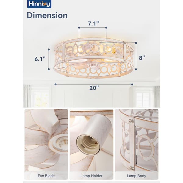 HINNIXY 20 in White Ceiling Fans with Lights Remote/APP control 6