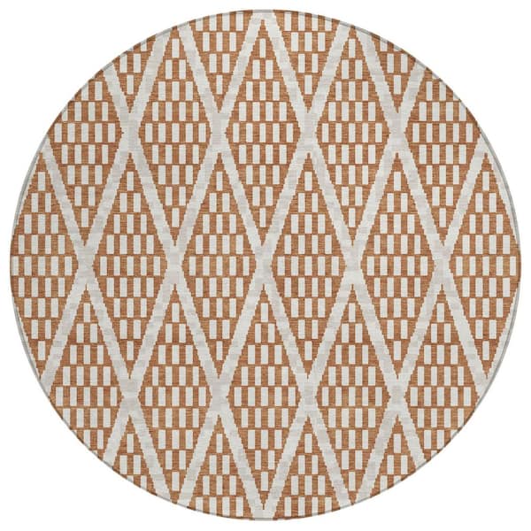 Chantille Machine Washable Indoor/Outdoor Abstract ACN3043 Rust 8 ft. x 8 ft. Round Rug