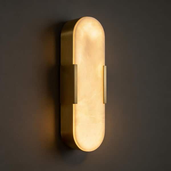 4.6 in. 1-Light Brass Dimmable Wall Sconces, Natural Marble Wall Sconces, Gold Wall Lighting for bedrooms