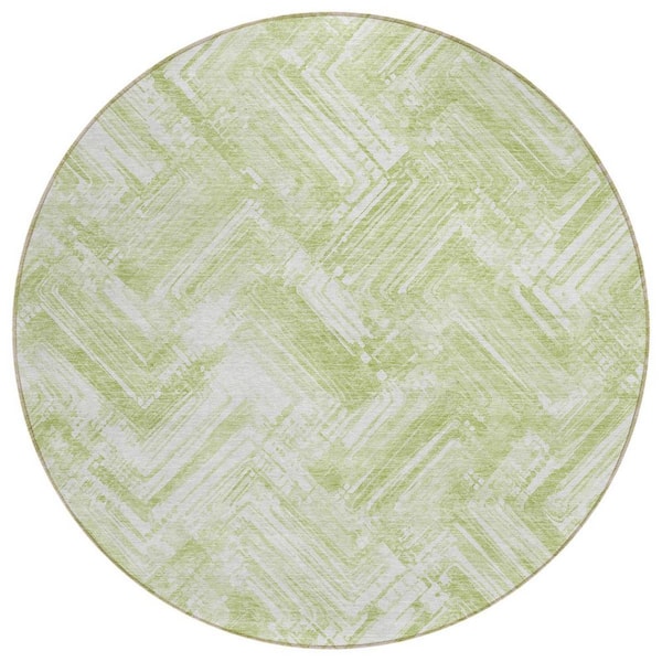 HomeRoots Green, Ivory 8 ft. Round Woven Geometric Polyester Round Indoor/Outdoor Area Rug