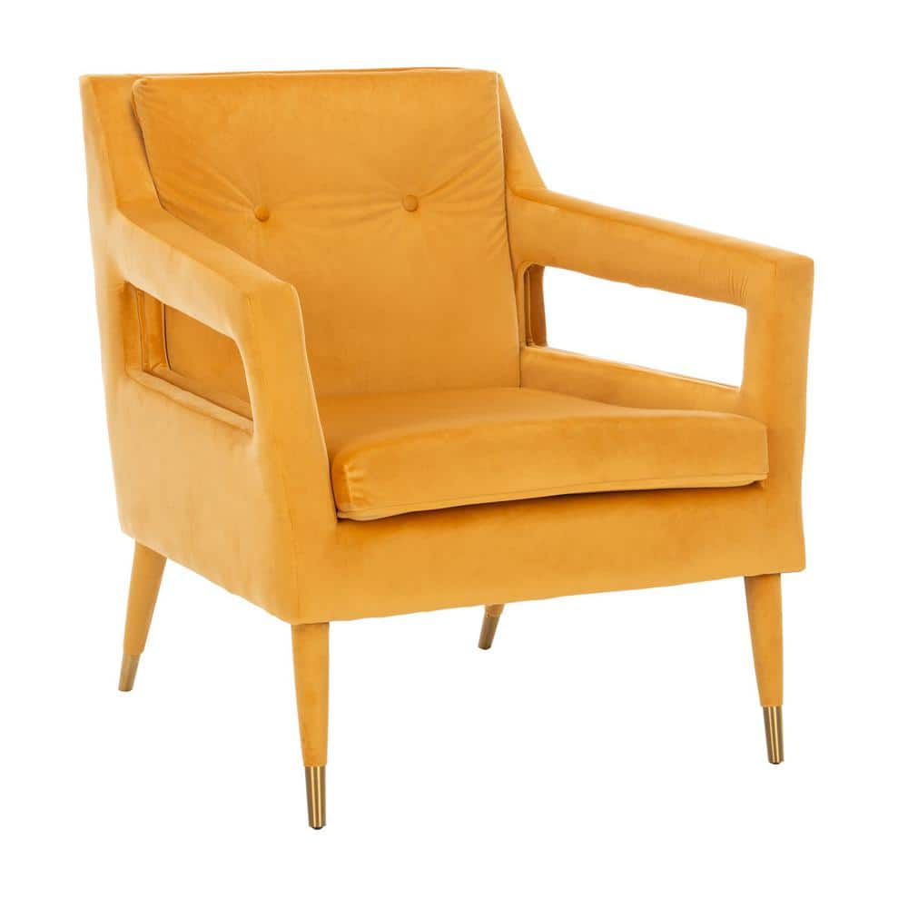 Marigold Velvet Transitional Accent Chair with Gold Leg Caps