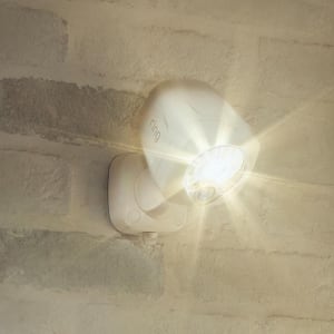 White Smart Lighting Motion Activated Outdoor Integrated LED Spot Light Battery w/ Smart Lighting Bridge White (2-Pack)