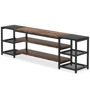 Tarik 78.7 in. Rustic Brown TV Stand Fits TV's up to 85 in. with 3-Tier Storage Shelves for Living Room