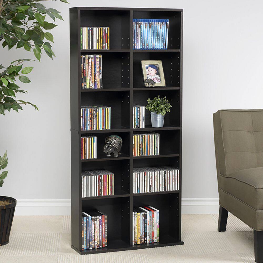 Espresso Adjustable Media Storage Cabinet with 16 Shelves