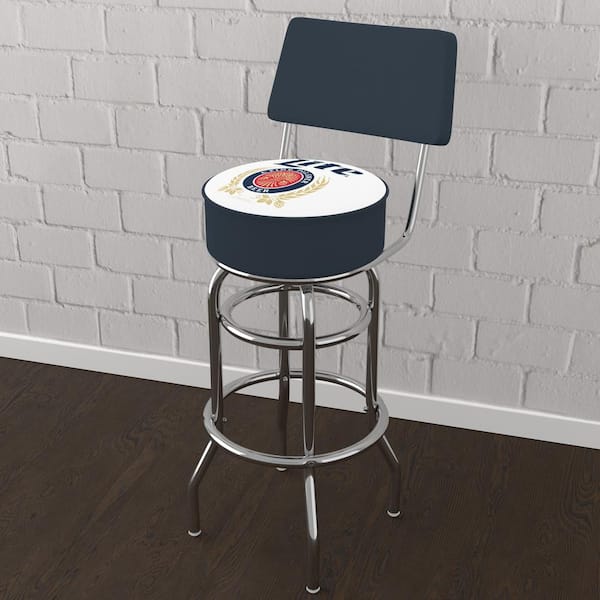 Unbranded Miller Lite Retro 31 in. White Low Back Metal Bar Stool with Vinyl Seat