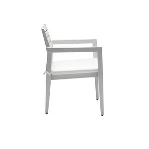 4-Piece White Metal Outdoor Dining Chair with White Cushions