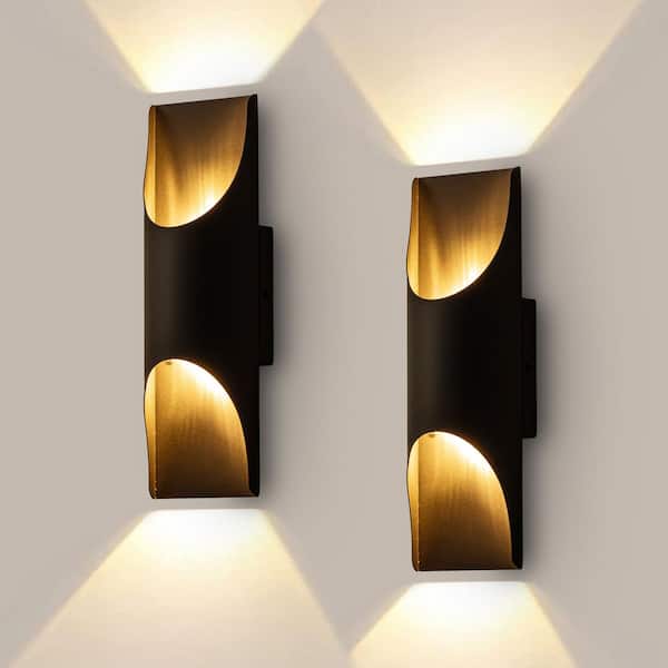 C Cattleya 2-Light Matte Black Integrated LED Outdoor Hardwired Wall Lantern Sconces (2-Pack)