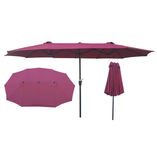 cenadinz 15 ft. x 9 ft. Steel Market Patio Umbrella with Crank and Wind Vents in Burgundy