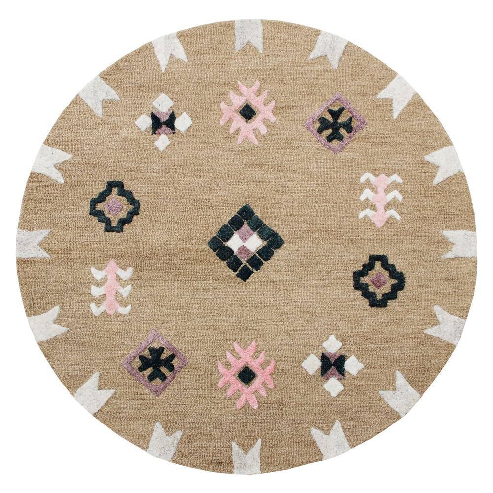 UPC 843948000028 product image for LR Home Hand Hooked Taupe/Black 7 ft. Round Southwest Rustic Wool Area Rug, Taup | upcitemdb.com