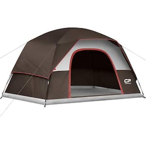 6 Person Camping Tents, Weatherproof Family Dome Tent with Rainfly, Large Mesh Windows, Wider Door in Brown