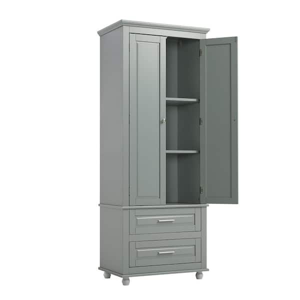 Unbranded 24 in. W x 15.7 in. D x 62.5 in. H MDF Gray Bathroom Linen Cabinet with 2-Drawers