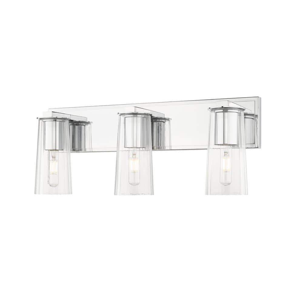 Titus 24 in. 3-Light Chrome Vanity-Light with Clear Glass Shade