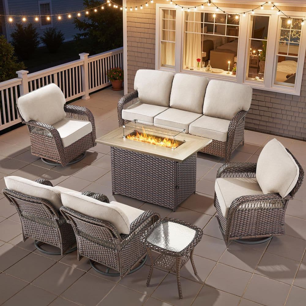 Tyber Brown 8-Piece Wicker Patio Conversation Swivel Glider Set Outdoor Sofa Seating Set with 5 in. Beige Cushions price history on PriceWatchPro
