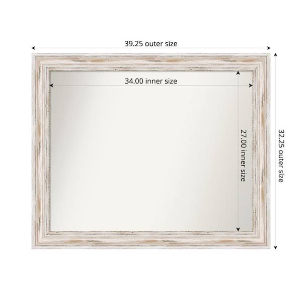 Amanti Art Alexandria Whitewash 39.25 in. x 32.25 in. Custom Non-Beveled Wood Framed Bathroom Vanity Wall Mirror