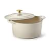 Tramontina Bestow 6.5 qt. Enameled Cast Iron Round Dutch Oven With Lid-Latte with Gold Knob 80131/399DS