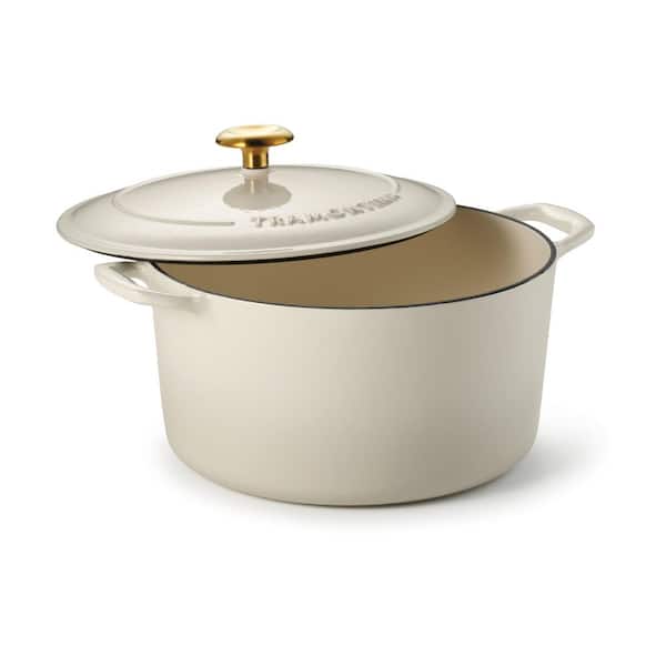 Bestow 6.5 qt. Enameled Cast Iron Round Dutch Oven With Lid-Latte with Gold Knob
