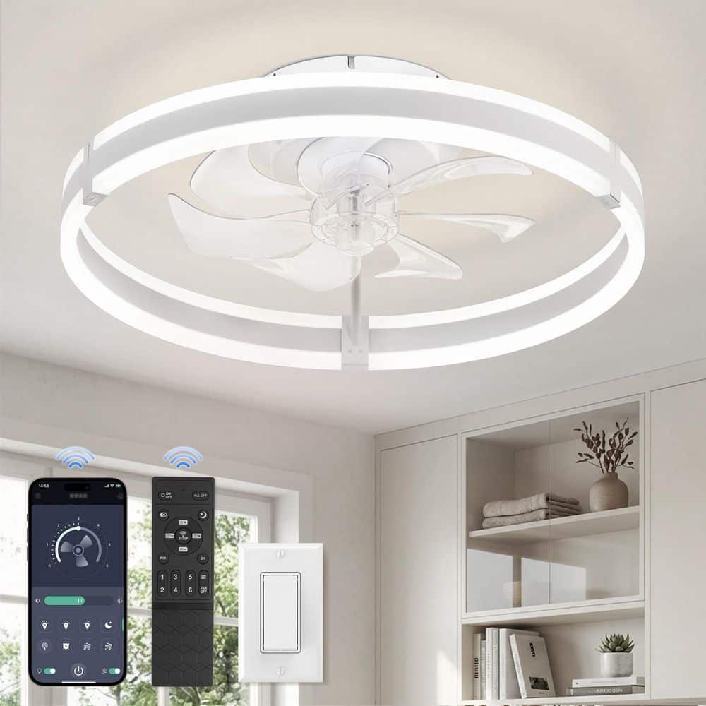 HINNIXY 20 in. Dimmable LED Indoor White Modern Flush Mount Low