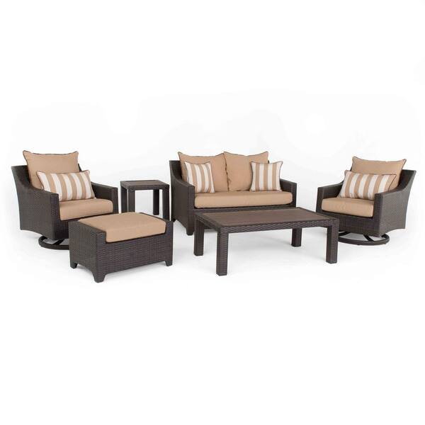 RST Brands Deco Deluxe 6-Piece All-Weather Wicker Patio Love and Motion Club Seating Set with Maxim Beige Cushions