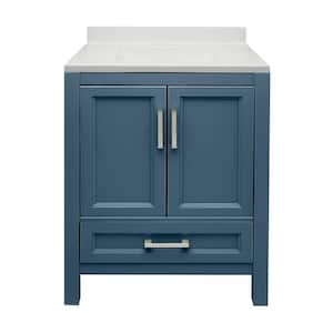 Salerno 25 in. W x 19 in. D x 36 in. H Bath Vanity in Navy Blue with Cultured Marble Vanity Top in White with Backsplash