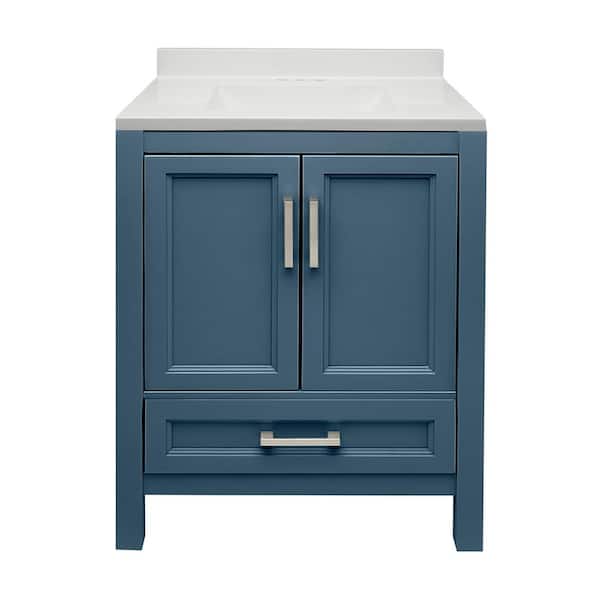 Amluxx Salerno 25 in. W x 19 in. D x 36 in. H Bath Vanity in Navy Blue with Cultured Marble Vanity Top in White with Backsplash
