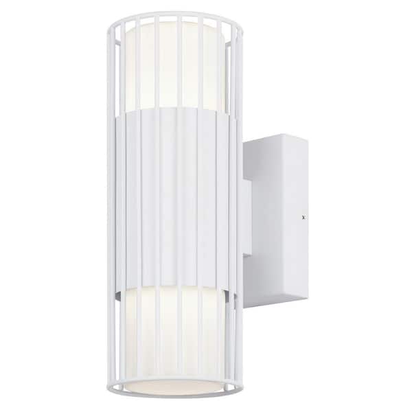 CANARM 13 in. White Integrated LED Outdoor Wall Light Cylinder Sconce with 3CCT Switch, Hardwired, for Garden, Patio, Porch
