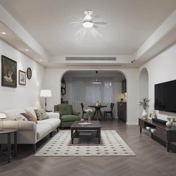 20 in. Indoor 6 Blades White Ceiling Fan with LED Light, Dimmable 3-Speed Flush Mount for Bedroom and Living Room