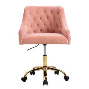 Magic Home Pink Velvet Swivel Task Chair with Gold 5-Star Base with ...