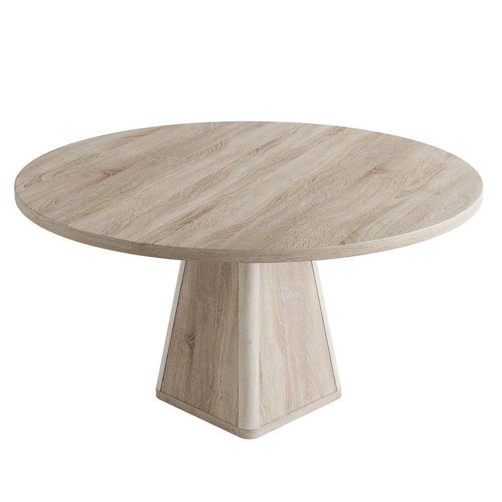 Modern Oak Wood Grain Finish Particle Board 47.24 in. Pedestal Base Round Dining Table Seats 4-6, Easy Assembly