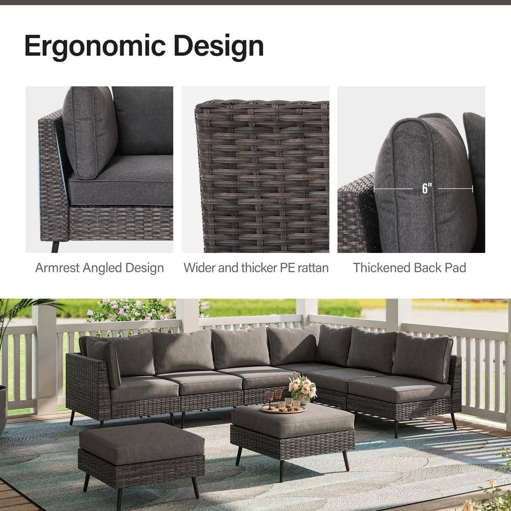 Gray 8-Piece Steel Frame Outdoor Sectional Sofa Set