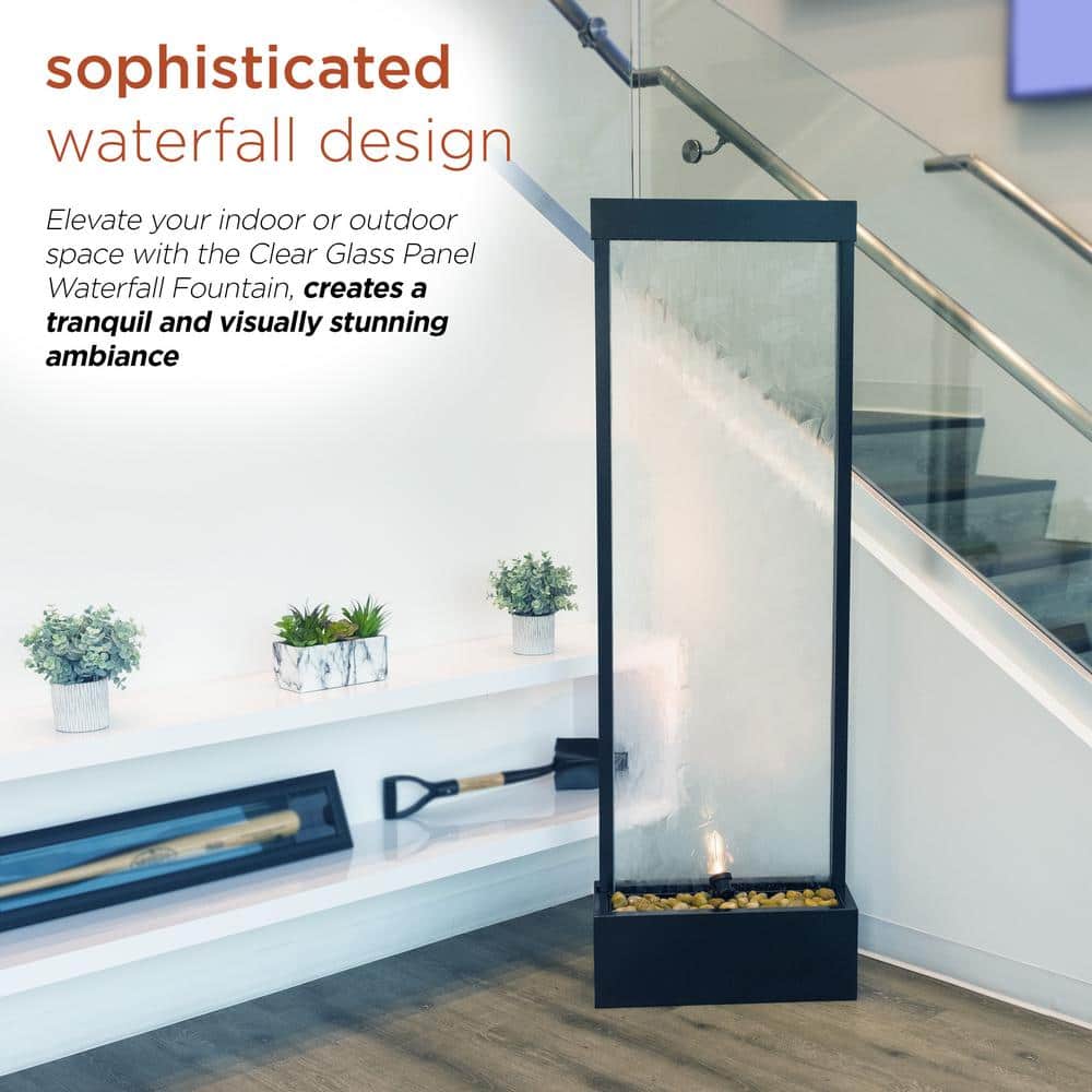 72" Clear Glass and Aluminum Waterfall Fountain with Embossed Leaves