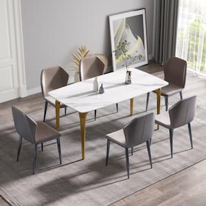 62.99 in. Rectangle White Sintered Stone Tabletop Dining Table with Gold Carbon Steel Base (Seats-6)
