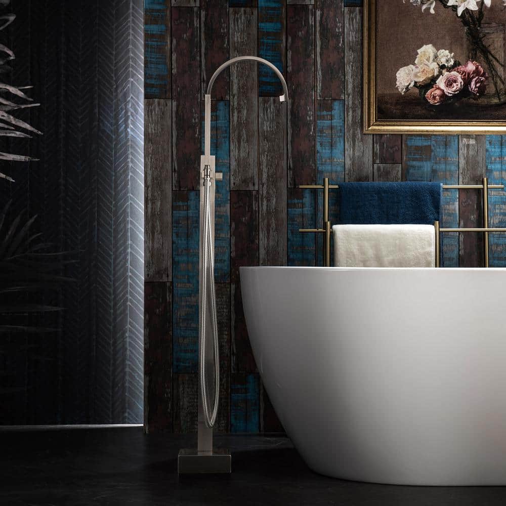 Brushed Nickel Freestanding High Arc Tub Faucet with Hand Shower