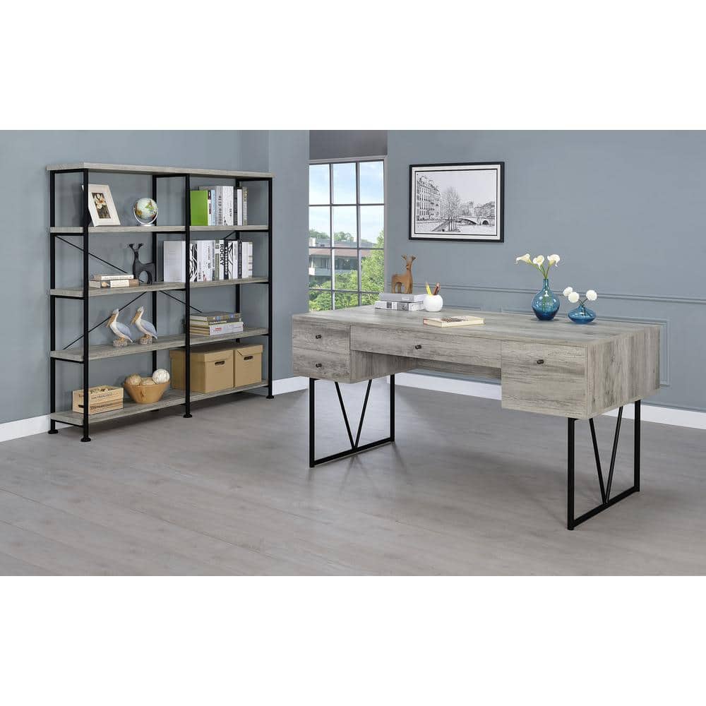 Analiese Gray Driftwood 4-Shelf Industrial Bookcase